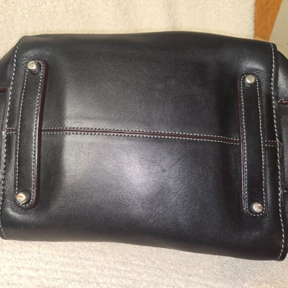 Coach Ace Satchel Black Leather with Whipstitch & Burgundy Trim - Picture 3 of 9